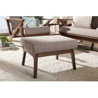 Baxton Studio Bianca-Light Grey/Walnut Brown-Otto Bianca Mid-Century Modern Walnut Wood Light Grey Fabric Ottoman